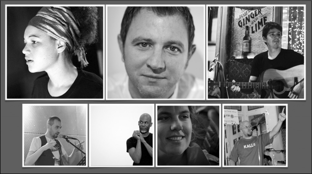 Clockwise from upper left:  Abby Oliveira, Brian Conaghan, Enda Roche, Kalle Ryan, Erin Fornoff, Raven, Karl Parkinson.